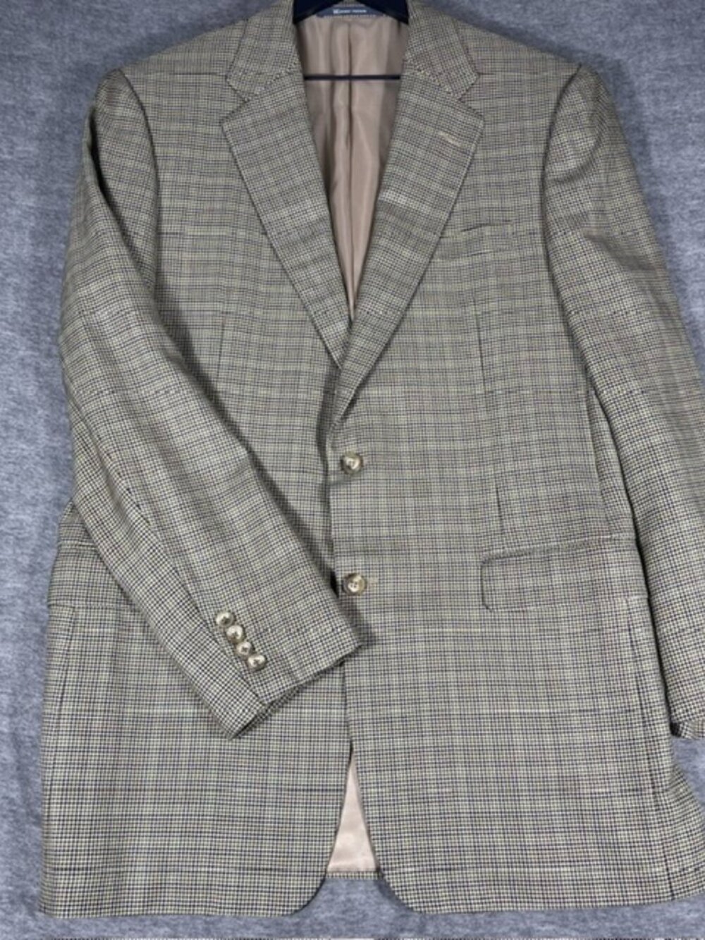 Hickey Freeman Wool Sport Coat Blazer Men 42L Brown Houndstooth Plaid VTG USA